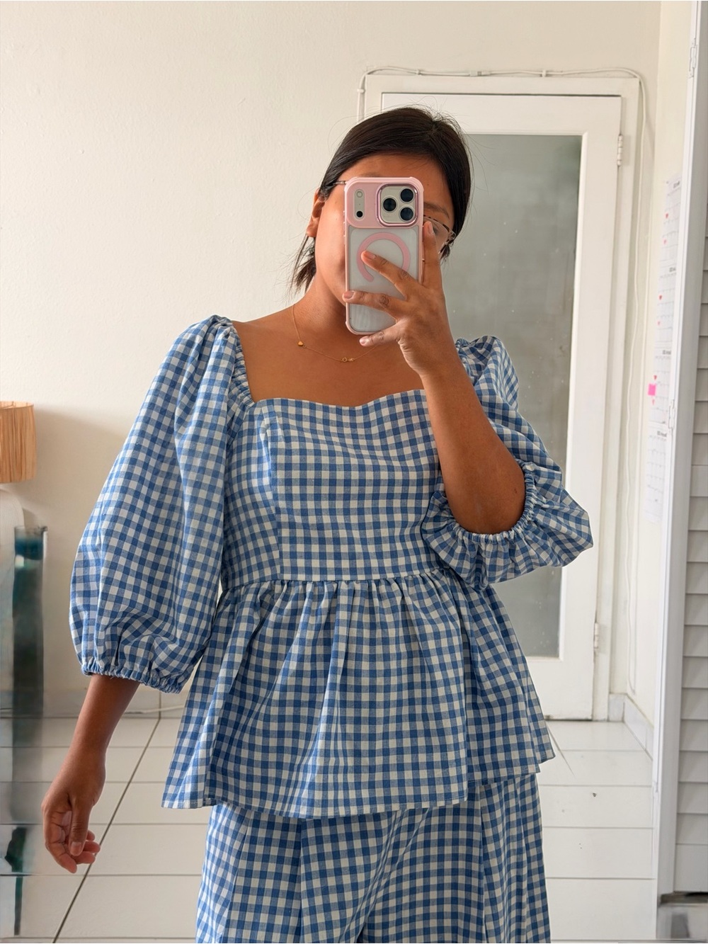 English Factory Blue and White Gingham Two-Piece Set - Picture 4 of 16